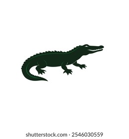 A clean vector illustration of an alligator in silhouette, showcasing its distinctive elongated body, muscular tail, and sharp snout. Ideal for wildlife themes or minimalist designs.