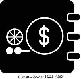 Clean vector illustration of Bank vault exchange symbol silhouette in black.