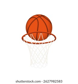 Ilustração vetor limpa de uma bola de basquete diretamente acima do aro com um fundo branco. Perfeito para designs com temas esportivos, guias de treinamento, infográficos de basquete ou materiais promocionais.