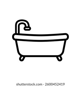 A clean vector illustration of a bathtub in linear outline style, isolated on white background. Ideal for bathroom design, home decor, plumbing services, interior design, and real estate branding.