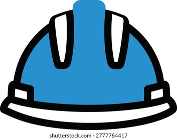 A clean vector illustration of a blue safety hard hat with a black outline and white band, designed for workplace safety themes or industrial design projects. The hat is depicted in a flat, stylized format suitable for digital use.