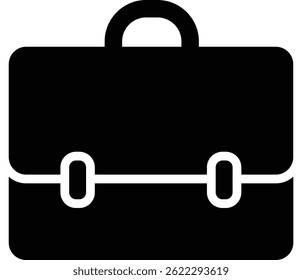 Ilustración vectorial limpia de la silueta del símbolo del maletín en negro.
