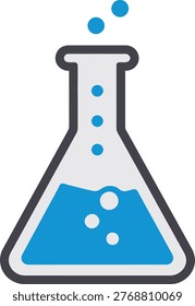 A clean, vector illustration of an Erlenmeyer flask filled with bubbling blue liquid and emitting vapor, suitable for scientific research, chemistry, or laboratory concepts.