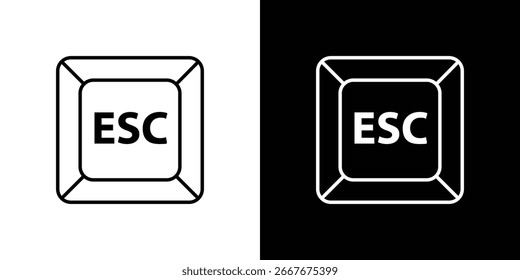 Ilustração vetorial limpa de um ícone de tecla ESC, apresentado em fundos brancos e pretos para uso versátil.
