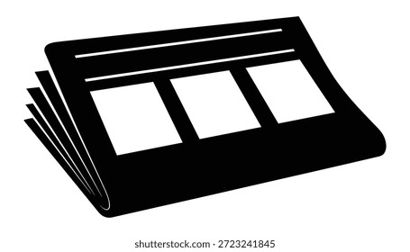 Ilustración vectorial limpia de papel de periódico doblado, negro con cuadrados blancos. Concepto de diseño de medios, noticias o información.