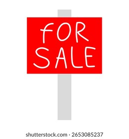Clean vector illustration of a "For Sale" sign, ideal for real estate, property listings, marketing materials, or advertising concepts related to buying, selling, or renting.