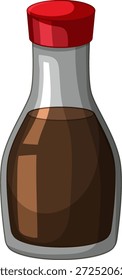 Una Ilustración vectorial limpia de una botella de salsa de soja de vidrio con una tapa de plástico rojo