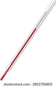 A clean vector illustration of a glass thermometer with red liquid and scale markings