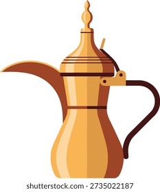 A clean vector illustration of a golden Arabic Dallah coffee pot, representing traditional elegance for coffee service.
