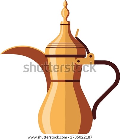 A clean vector illustration of a golden Arabic Dallah coffee pot, representing traditional elegance for coffee service.