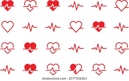 clean vector illustration of a grid of heart and heartbeat