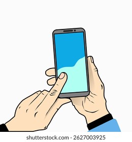 A clean vector illustration of a hand holding a smartphone. Suitable for tech, communication, and digital lifestyle themes