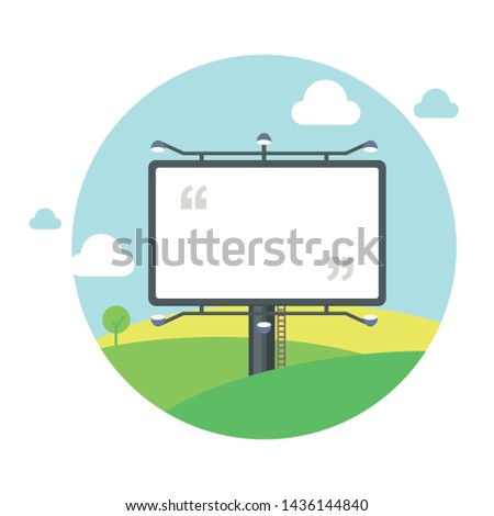 A clean vector illustration of a large roadside billboard set against a scenic landscape with rolling hills and clouds, representing outdoor advertising space ready for promotional content.