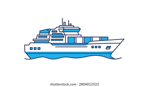 Clean vector illustration of a large ship. Representing maritime transport, international trade, logistics, cruising, and nautical travel industries.