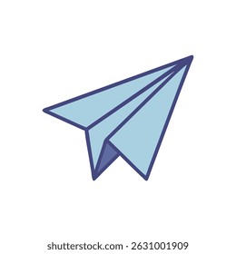 A clean vector illustration of a light blue paper airplane on White Background. Minimalist style with navy blue outline.