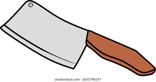Clean vector illustration of a meat cleaver knife with a wooden handle, isolated on a white background. Ideal for culinary icons, kitchen design, or educational materials.