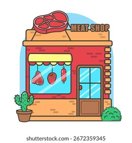 Una Ilustración vectorial limpia de una carnicería con un diseño atrevido y sencillo