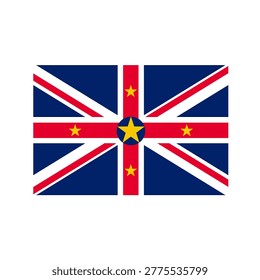 A clean vector illustration of the national flag of Niue, featuring the traditional Union Jack background with four small and one large five-pointed yellow stars on the red cross. Isolated.