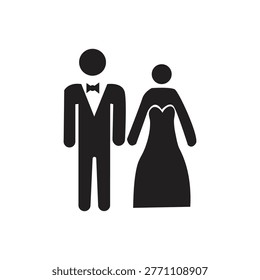 A clean vector illustration of a newly married couple icon, symbolizing love, marriage, unity, and togetherness. Perfect for wedding invitations, romantic themes, greeting cards, social media, and digital or print projects. Minimal and elegant design suitable for modern and emotional creative applications.