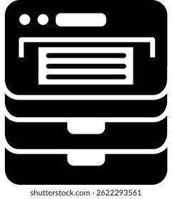 Clean vector illustration of office printer symbol silhouette in black.