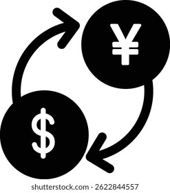Clean vector illustration of online Currency exchange symbol silhouette in black.