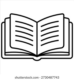 Clean vector illustration of an open book with lines representing pages, symbolizing knowledge, education, and learning.
