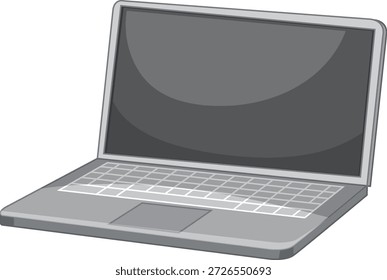 Una Ilustración vectorial limpia de una computadora portátil gris abierta con una pantalla en blanco