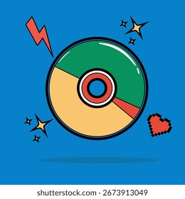 Uma ilustração vetorial limpa de um disco de CD retro com um design arrojado.