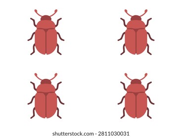 A clean vector illustration set featuring four stylized red beetles arranged in a symmetrical grid. Each beetle is designed with a rounded body, six legs, and antennae, making it ideal for entomology graphics, educational materials, pattern recognition projects, and creative design assets. #BeetleIcons #VectorIllustration #InsectDesign #BugGraphics #NatureSymbols #EntomologyArt #EducationalVectors #CreativeDesign #MinimalIcons #ColorfulGraphics