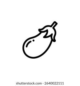 A clean vector illustration showcases an aubergine or eggplant, depicted in a minimalist black and white style. A simple, yet detailed line drawing.