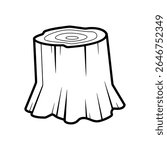 A clean, vector illustration showing a tree stump isolated on a white background. The simple black outline highlights the form and texture of the stump.
