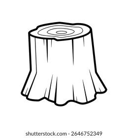 A clean, vector illustration showing a tree stump isolated on a white background. The simple black outline highlights the form and texture of the stump.