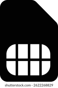 Clean vector illustration of Sim card symbol silhouette in black.