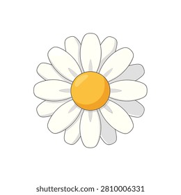 A clean vector illustration of a single white daisy flower featuring multiple petals and a bright yellow center.