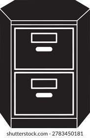 Clean vector illustration of a sleek black filing cabinet with two drawers and handles.