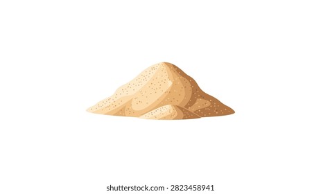 A clean vector illustration of a small pile or heap of golden-brown sand. The sand is depicted with subtle shading and highlights to create a sense of three-dimensional volume. Tiny dots are scattered across the surface to represent individual grains, giving it a textured appearance. The entire object is isolated against a stark white background, making it versatile for various design projects.