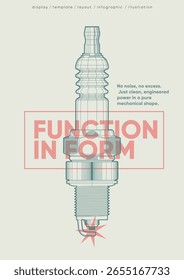 Clean vector illustration of a spark plug with geometric precision and bold overlay text. A stylish display of mechanical function, ideal for posters, layouts, and infographics.
