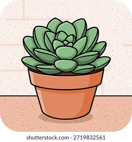 Ilustración vectorial limpia de una planta suculenta que crece en una maceta de terracota.