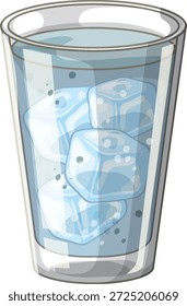 Una Ilustración vectorial limpia de un vaso transparente lleno de agua y cubitos de hielo