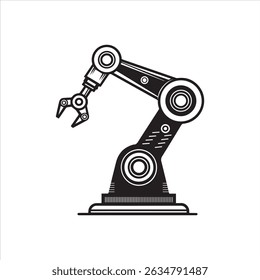 A clean vector illustration of two robotic arms designed in a minimalist line art style, representing industrial automation, manufacturing, and advanced technology. Perfect for use in presentations, i