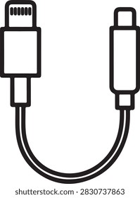 Clean vector illustration of USB to Lightning cable adapter for tech and electronics use
