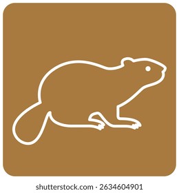 A clean vector illustration of a white beaver outline against an brown background