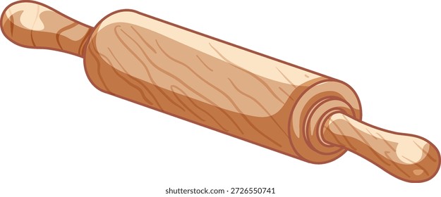 A clean vector illustration of a wooden rolling pin isolated on a white background