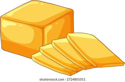 Eine saubere Vektorgrafik eines gelben Butterblocks und drei Scheiben auf weißem Hintergrund