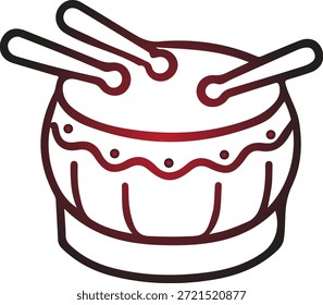 Ilustración de arte de línea de Vector limpio de un tambor musical con un par de baquetas, con un relleno de color degradado moderno, perfecto para proyectos de Diseño gráfico, íconos de música, promociones de eventos culturales