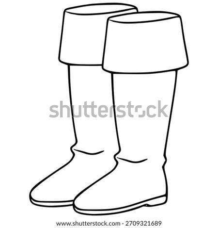 A clean vector line art illustration of a pair of tall, buckled boots, suitable for historical or fantasy themes.