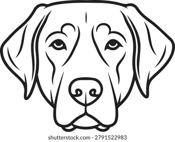 Clean vector line art of a Labrador dog head facing forward in a simple black and white style.
