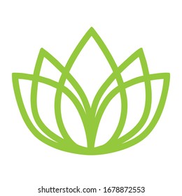 Clean vector line art of a lotus flower in green. This elegant floral symbol is perfect for yoga centers, meditation studios, beauty spas, holistic wellness brands, organic cosmetics, and therapy services. Represents purity, zen, and natural health.