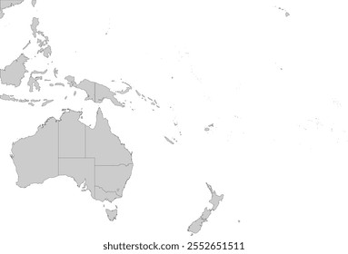 Clean vector map of Oceania, perfect for education, design, and presentations. Includes major islands. Easily customizable and printable for presentation and educational purpose