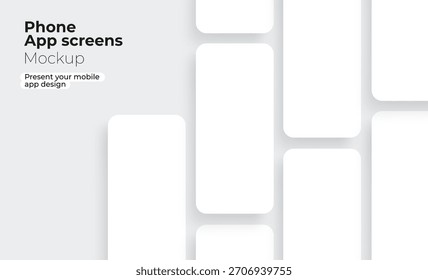 Reinigen Sie Vektormockup mit leeren Telefon-App-Bildschirmen. Perfekt für UI-Design-Präsentationen und mobile App-Vorschauen